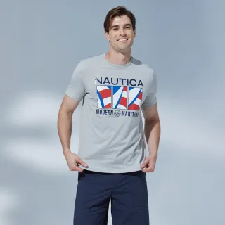 【NAUTICA】官方旗艦 男裝 現代感航海印花短袖T恤(灰色)