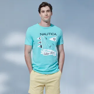【NAUTICA】官方旗艦 男裝 品牌LOGO帆船隊印花短袖T恤(藍綠色)
