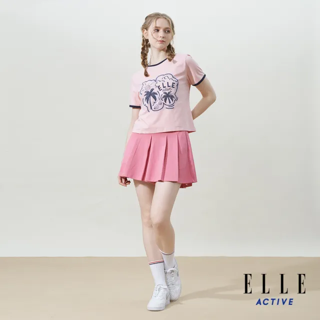 【ELLE ACTIVE】女款 撞色棕櫚印花短版短袖T恤-淺粉色(EA25S2W1606-71)