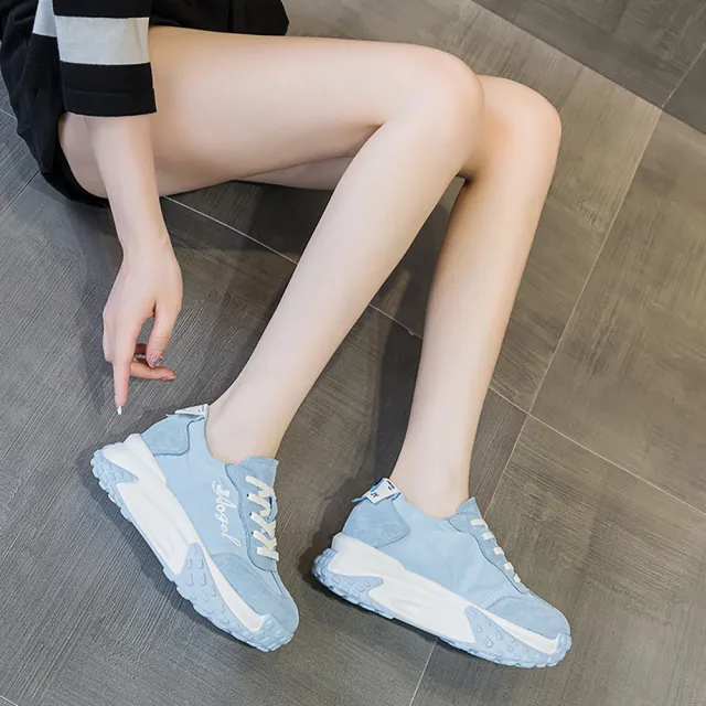 【T2R】正韓-麂皮帆布拼接內增高休閒鞋-增高約7公分-米/黃/藍/粉(5985-2662/2663/2664/2665)