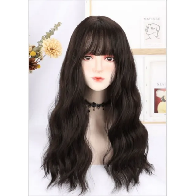 【巴黎精品】長假髮捲髮整頂假髮(水波紋微捲自然瀏海女假髮2色n1ji13)