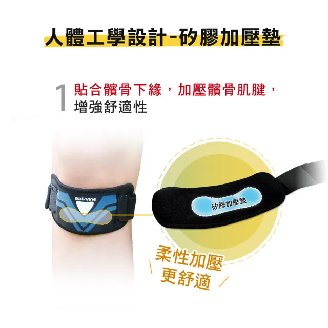 【BodyVine 巴迪蔓】簡捷型髕骨穩固束帶-1只(加大凝膠墊片 分散髕骨肌腱張力 SP-15106)