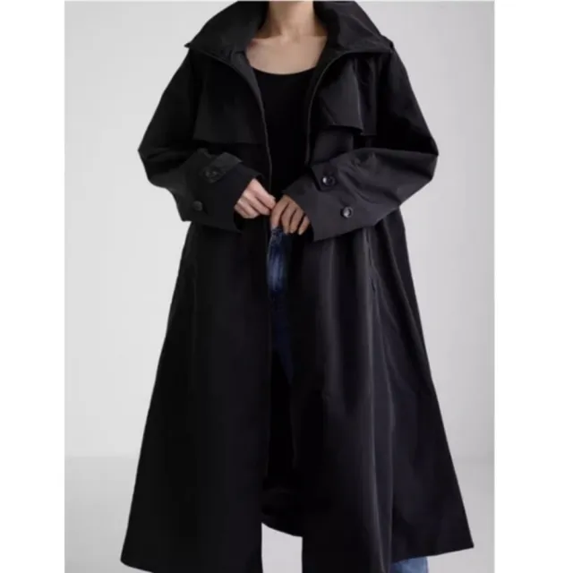 【巴黎精品】斗蓬披風外套(休閒氣質連帽過膝長款披風女外套黑色n1in7)