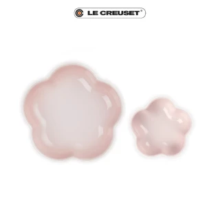【Le Creuset】盒損福利品_瓷器花型盤2入 -小12cm+中20cm(淡粉紅)