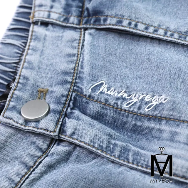 【MYVEGA 麥雪爾】MA棉質後鬆緊腰丹寧牛仔短褲-淺藍