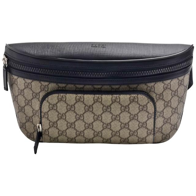 【GUCCI 古馳】GUCCI 經典GG Supreme帆布拉鍊腰包/斜背包(大-黑779843-FAC95-9772)