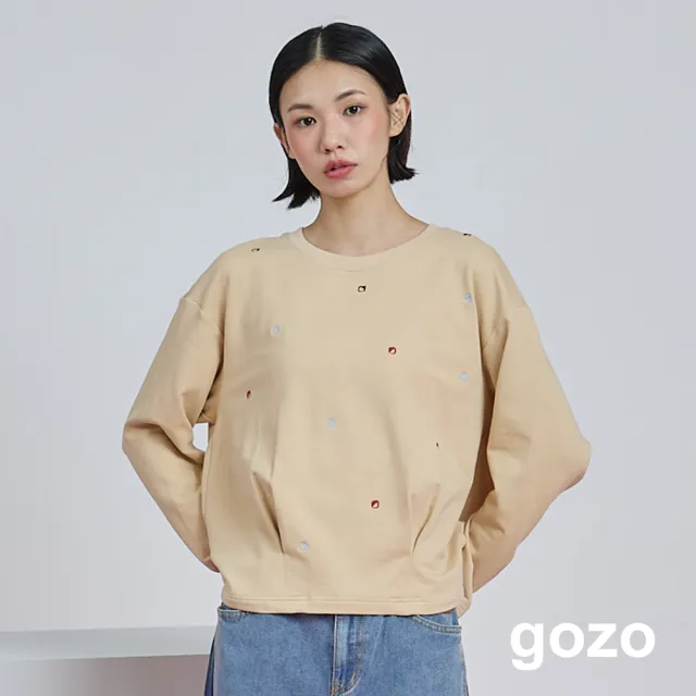 【gozo】gozo幾何字母打褶短版大學T(兩色)