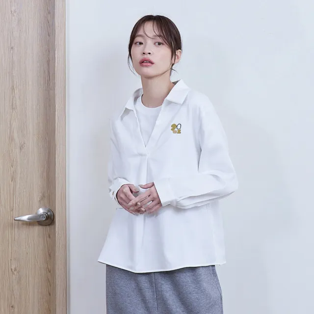 【gozo】MOMO獨家款★限量開賣 gozo繡花半開襟長袖襯衫(兩色)