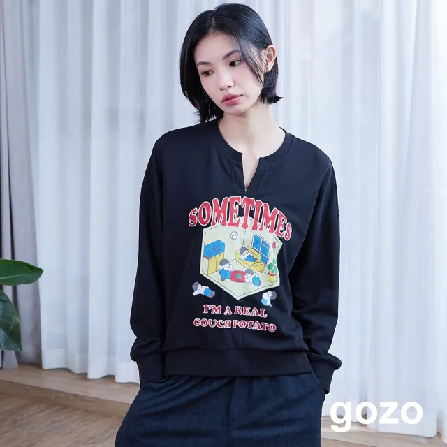 【gozo】在家馬鈴薯造型V領口大學T(兩色)