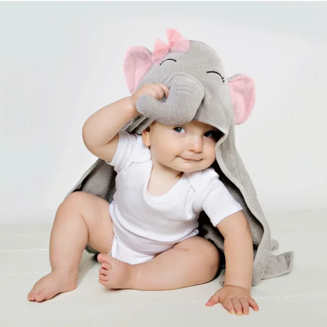 【Hudson Baby】彌月禮盒組-純棉嬰幼兒童動物連帽浴巾+嬰兒成長紀錄萬用透氣竹纖維雙層紗布包巾(哺乳巾)