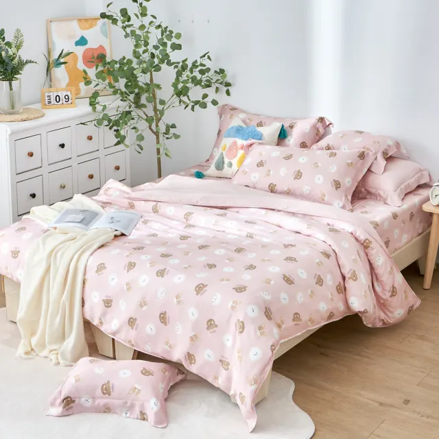 【Great Living 格蕾寢飾】Abelia 100%天絲防蹣抗菌兩用被床包四件組-雙人150x186cm(800織 多款)