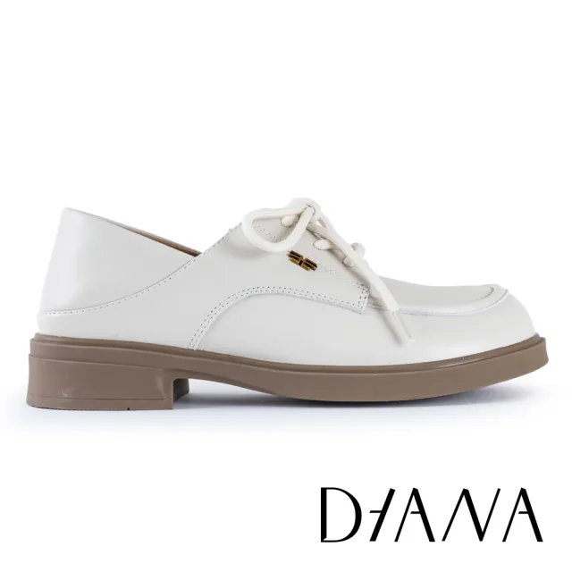 【DIANA】復古學院綁帶柔軟羊皮德比鞋(米色)
