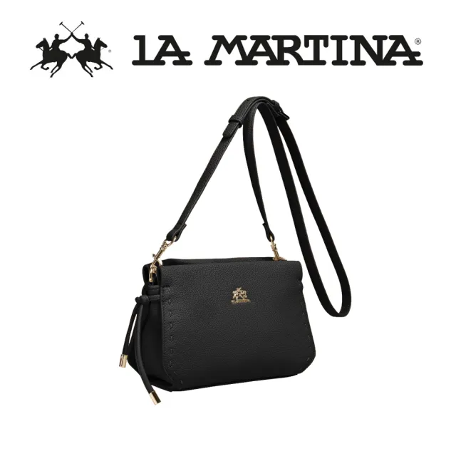 【LA MARTINA】雙11 義大利原裝進口 限量2折 頂級皮革肩背包 1823P 全新專櫃展示品(黑色)