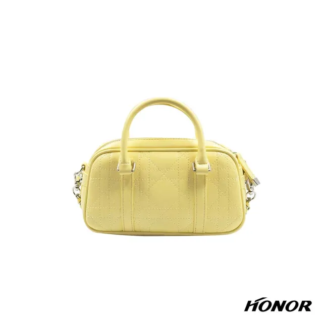 【HONOR 山形屋】精緻吊飾菱格手提鏈帶兩用包-黃