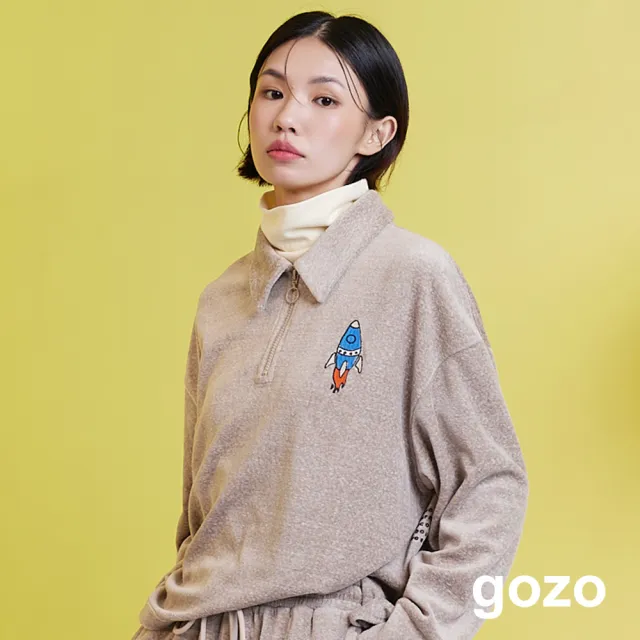 【gozo】太空梭雪花棉絨polo領休閒上衣(兩色)