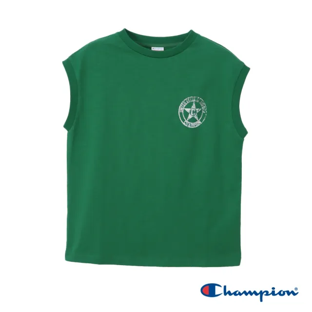【Champion】官方直營 女款-CASUAL 寬版印花無袖上衣-綠色(CW-Z311-552)