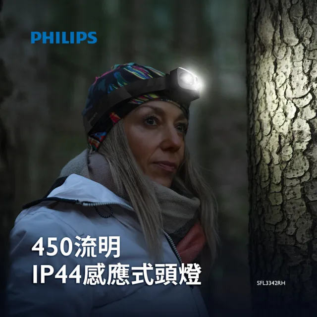 【Philips 飛利浦】SFL3342RH 450流明 IP44 感應式頭燈(135度大角度可調設計 無須低頭就可以照亮道路)