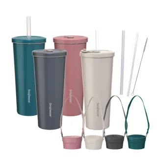 【CorelleBrands 康寧餐具】陶瓷不鏽鋼真空保溫吸管杯800ml(贈杯套X1+吸管X1)