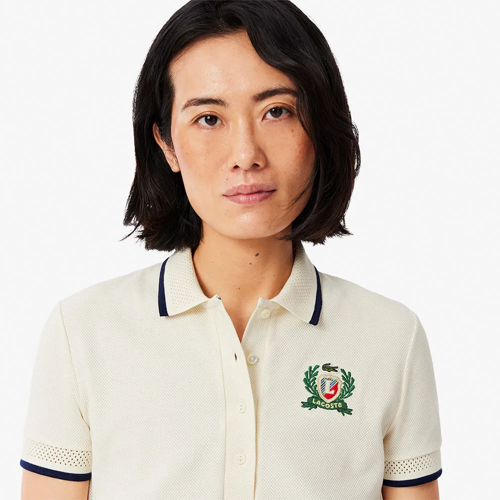 【LACOSTE】女裝-修身法國製側腰飾邊短袖Polo衫(白色)