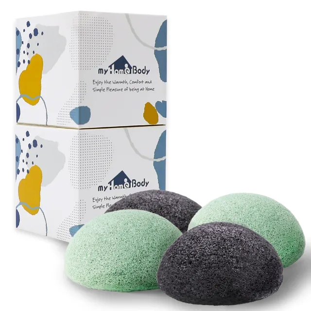 【myHomeBody】天然蒟蒻洗臉海綿-半圓型-4入(換季保養/洗臉海綿/洗臉蒟蒻/蒟蒻海綿/洗臉撲/溫和去角質)