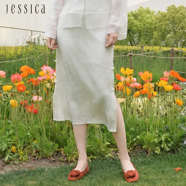 【JESSICA】蠶絲典雅新中式旗袍風開叉長裙J53103