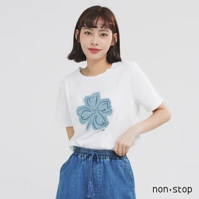 【non-stop】幸運漫步牛仔貼布繡T恤-2色