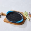 【Le Creuset】琺瑯鑄鐵鍋雙耳圓鐵烤盤25cm(土耳其藍/水手藍/海岸藍 3色選1)