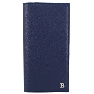 【BALLY】簡約B字LOGO荔枝牛皮對折零錢長夾(深淵藍)