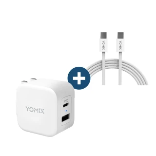【YOMIX 優迷】C to C 60W快充1.5M線組★20W 雙孔快充摺疊充電器  (支援iPhone 16)