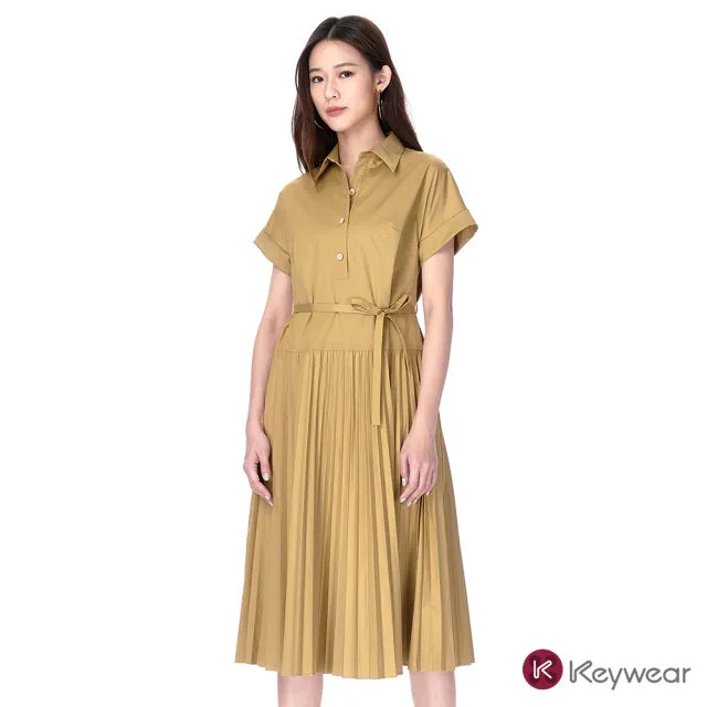 【KeyWear 奇威名品】舒適百褶設計款短袖洋裝