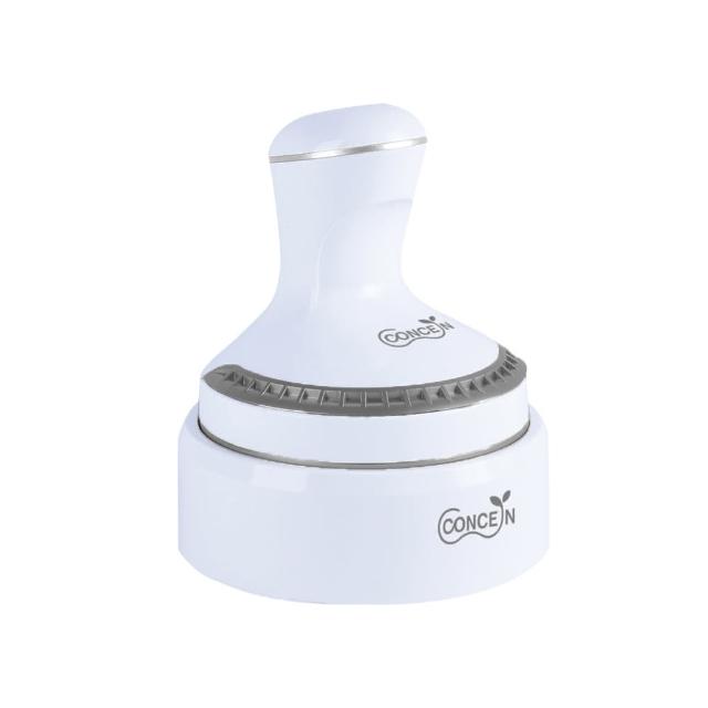 Concern康生 CON-131 頭部按摩機，採用轉動式按摩方式，內建溫熱功能，可針對頭部、肩部、背部、腰部、手臂、腹部、臀部、小腿及手掌等多處部位提供舒緩按摩。尺寸僅12x12x15cm，重量0.45kg，充電式電源設計，便於攜帶使用。5W低功率，適合居家日常保健，1年保固，中國製造白色系款式，為個人衛生用品確保清潔安全。