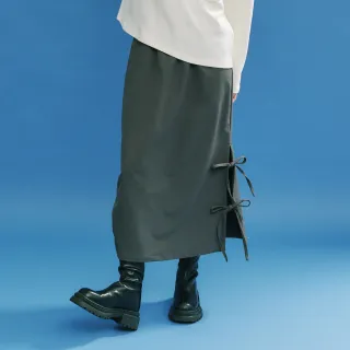 【Dailo】後袋好多貓開衩綁帶長裙(藍 灰)