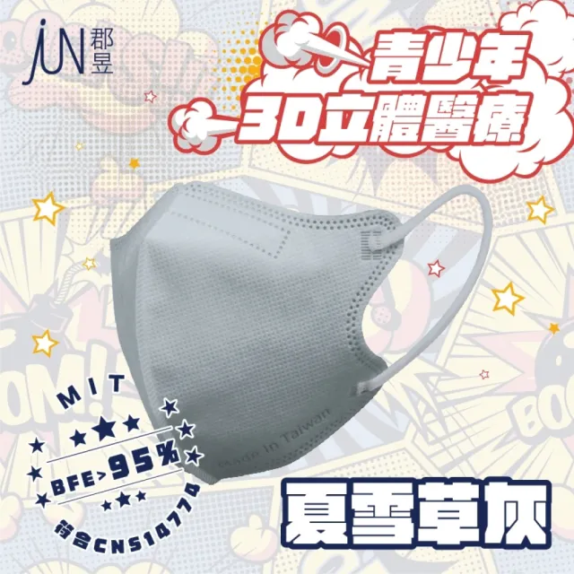 【JUN 郡昱】成人S/青少年3D立體醫療口罩10入/盒；4盒組(台灣製造 立體口罩 3D口罩 小臉口罩)