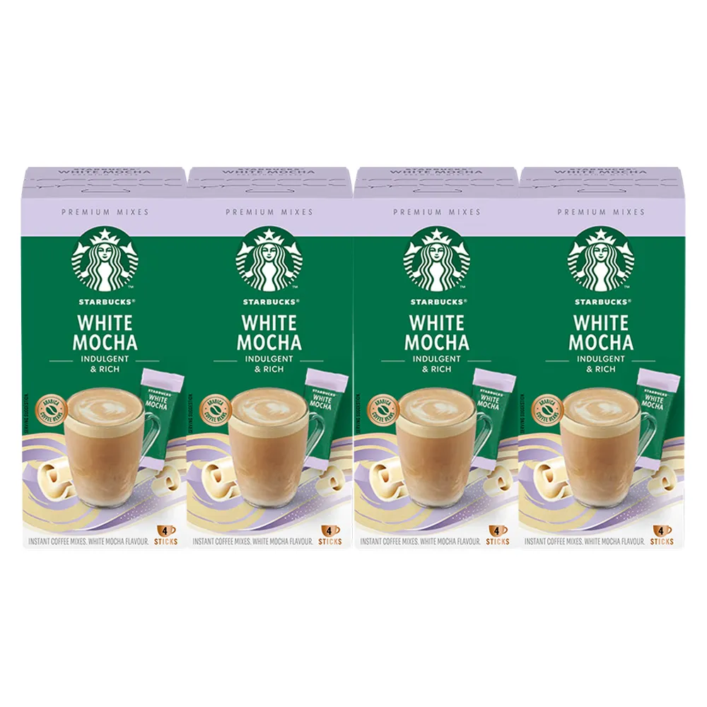 【STARBUCKS 星巴克】特選系列-白雪摩卡咖啡4盒組(共16入 口味任選；白雪摩卡/焦糖/香草)