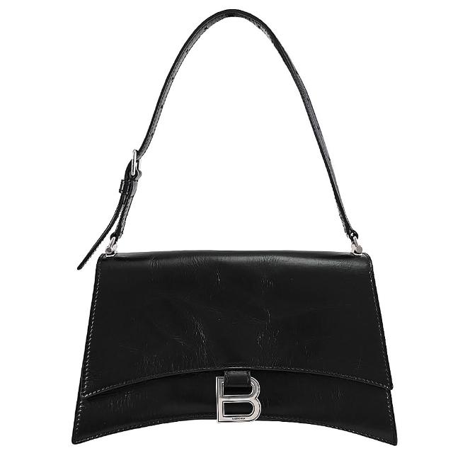 【Balenciaga 巴黎世家】CRUSH 品牌B字LOGO柔軟牛皮沙漏包手提包肩背包(黑)