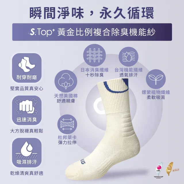【sNug 給足呵護】幾何圈精品運動襪-米白(耐磨/吸汗/毛巾底/運動襪/賽事紀念襪/台灣製/10秒除臭)