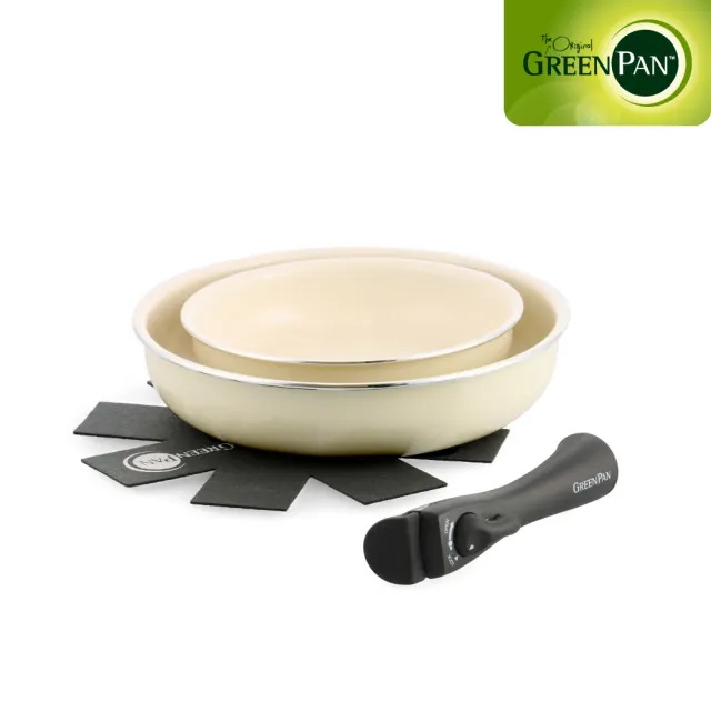 【GreenPan】鑽石陶瓷塗層不沾鍋 ClickChef 奶油白(四件組/不挑爐具/不沾鍋/陶瓷/洗碗機適用)