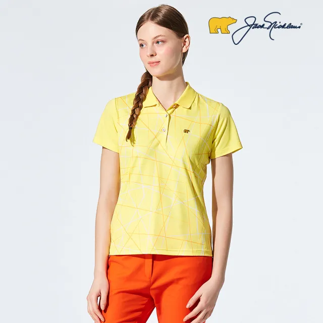 【Jack Nicklaus 金熊】GOLF女款數位印花彈性吸濕排汗高爾夫球衫//POLO衫(黃色)
