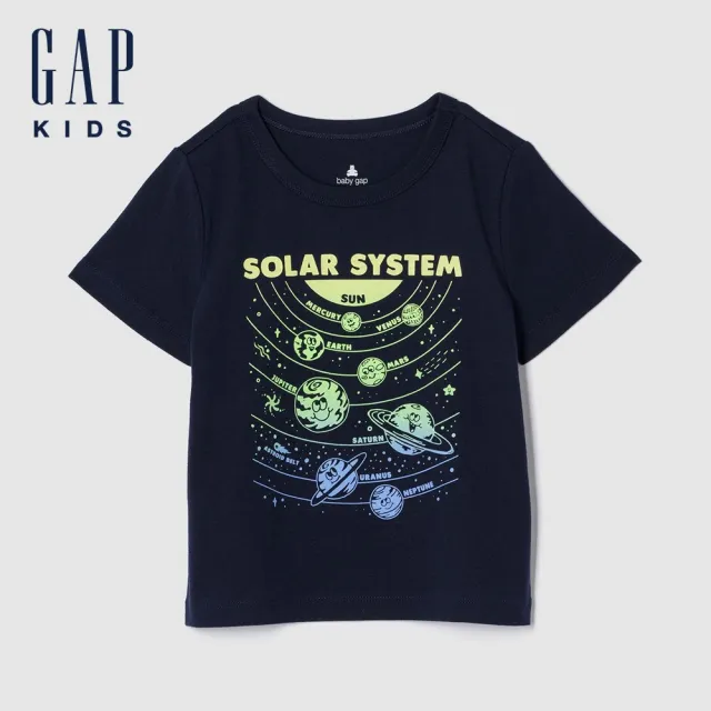 【GAP】男幼童裝 純棉印花圓領短袖T恤-海軍藍(782506)