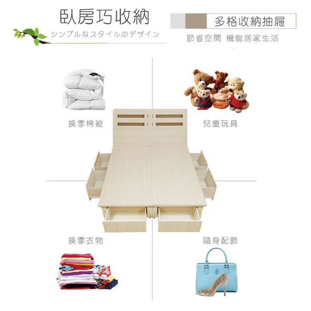 【ASSARI】雙人加大6尺夏樂蒂內崁燈光機能型床組_床頭片+抽屜床底