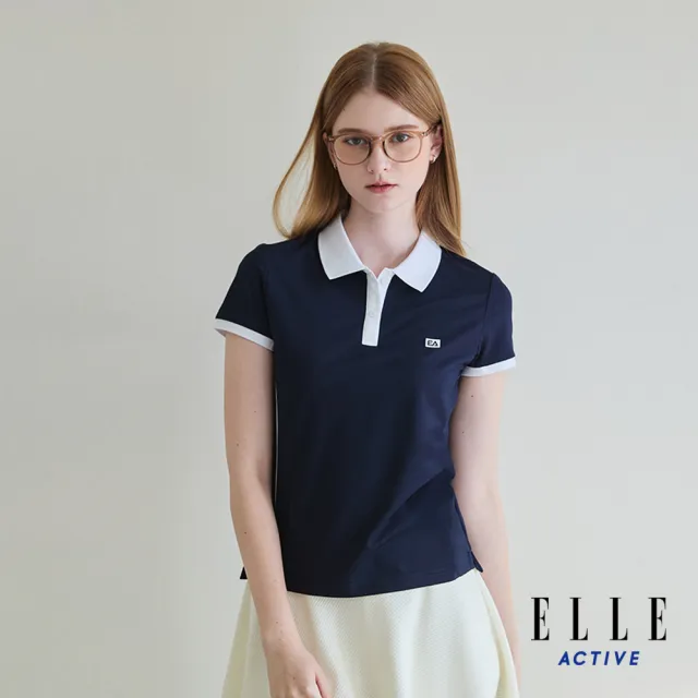 【ELLE ACTIVE】女款 經典百搭撞色領短袖POLO衫-深藍色(EA25S1W1103-39)