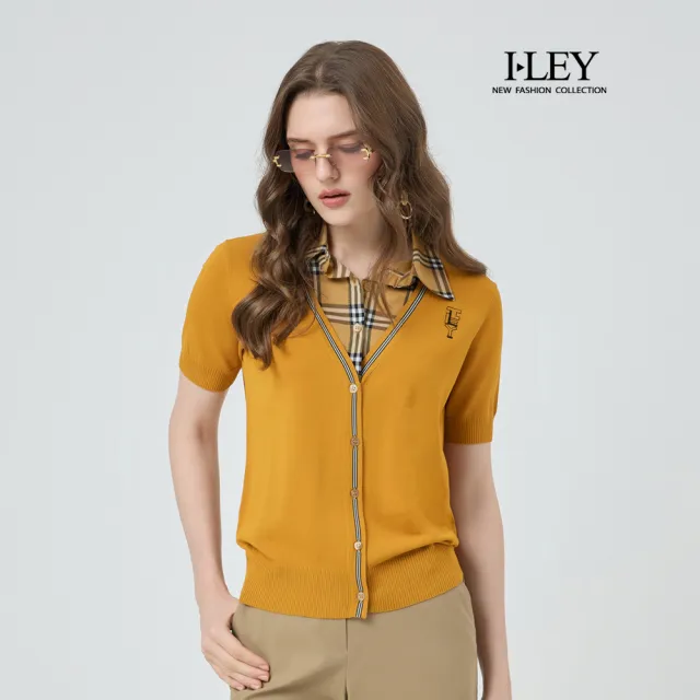 【ILEY 伊蕾】學院風假兩件式縲縈針織上衣(卡其；M-2L；1251265001)