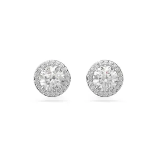 【SWAROVSKI 施華洛世奇】Una Angelic 耳釘 圓形切割 密鑲 白色 鍍白金色