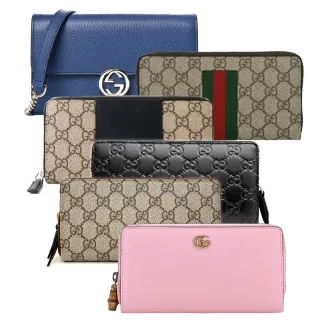 【GUCCI 古馳】經典LOGO壓紋拼接拉鍊掀蓋長夾/WOC包(多款可選)