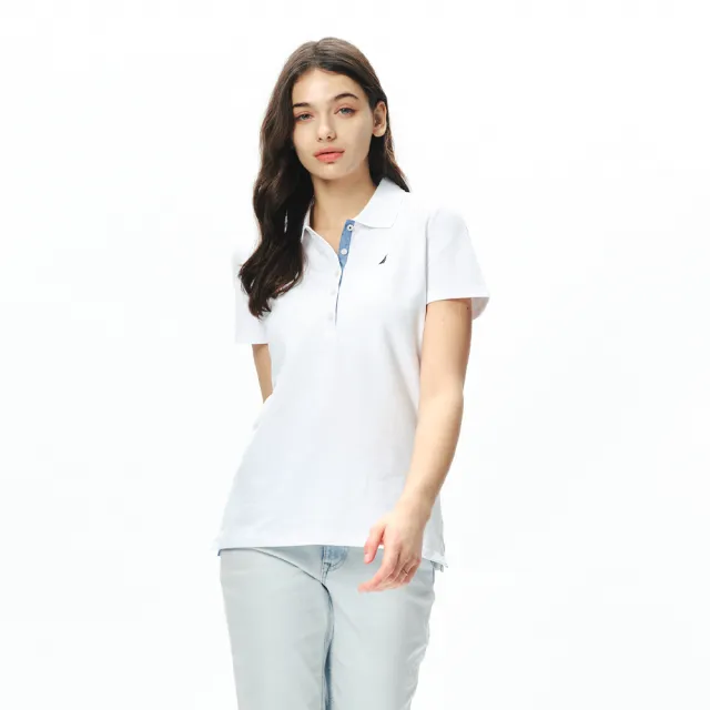 【NAUTICA】官方旗艦 女裝 經典素色排扣短袖POLO衫(白色)