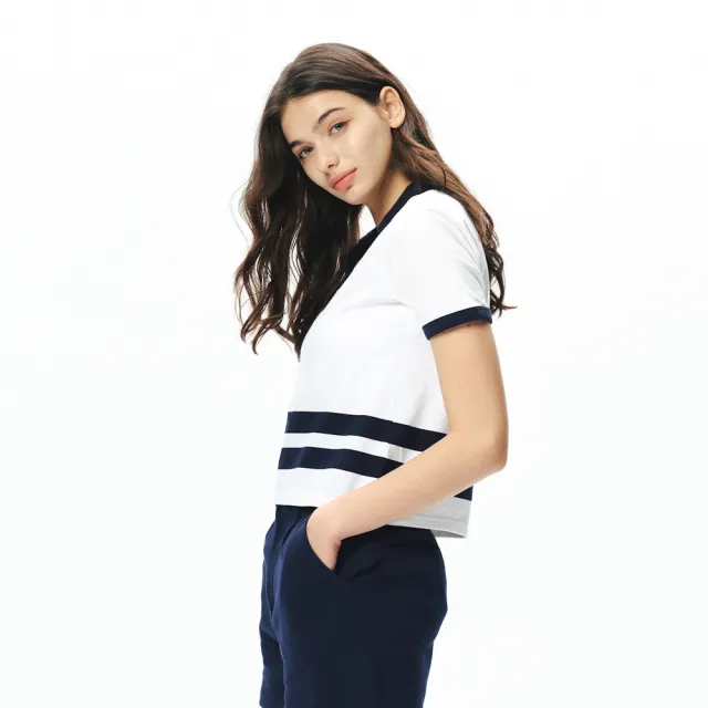 【NAUTICA】官方旗艦 女裝 經典條紋短版短袖POLO衫(白色)