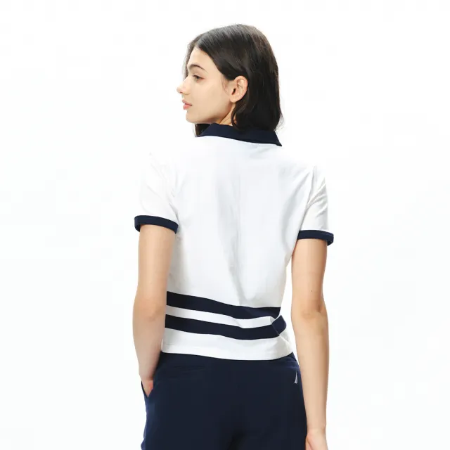 【NAUTICA】官方旗艦 女裝 經典條紋短版短袖POLO衫(白色)