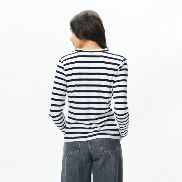 【NAUTICA】官方旗艦 女裝 經典條紋長袖針織外衫(白色)