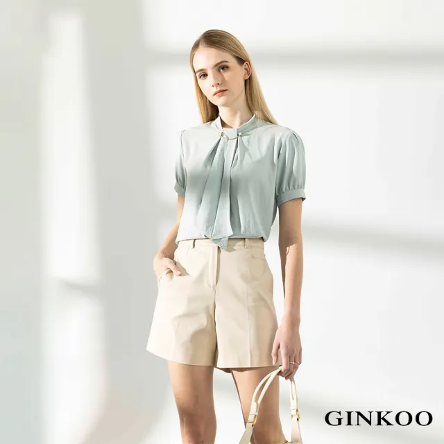 【GINKOO 俊克】珍珠別針領巾上衣