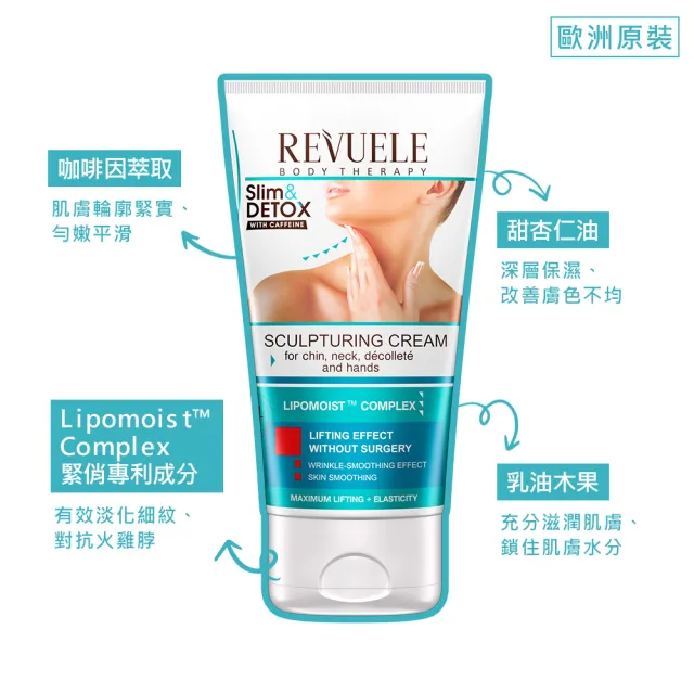 【REVUELE 瑞膚露】咖啡因緊緻美頸霜150m*2入(針對頸部、下巴、肩膀前臂鬆軟肌膚設計)